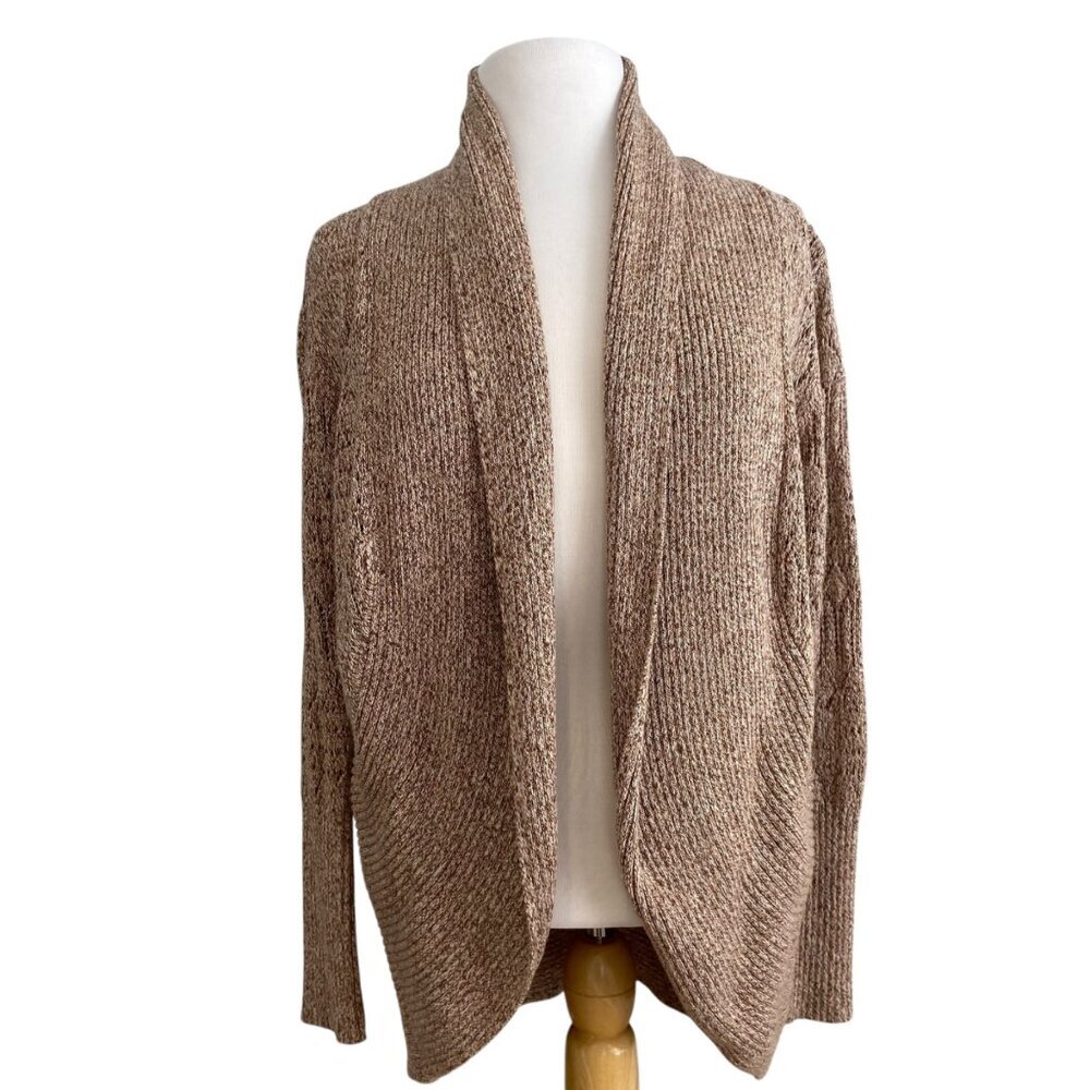 Tan Jay petite Cozy Open Front Knit Cardigan Sweater In Neutral Earth Tones